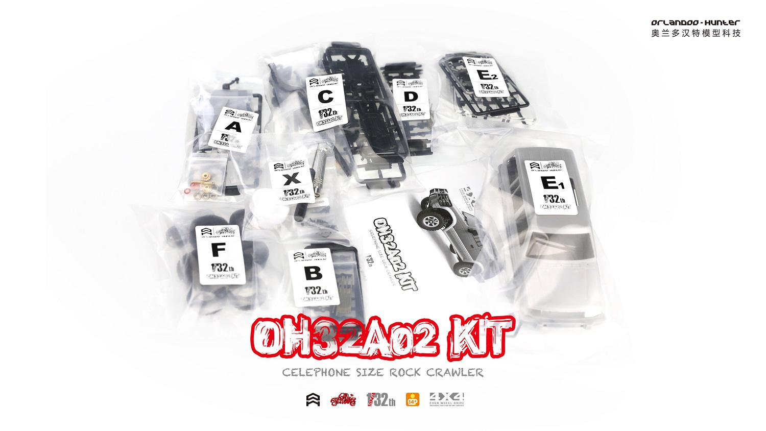 Orlandoo-Hunter® 4WD Rock Crawler RC Kit, 1/32 Scale